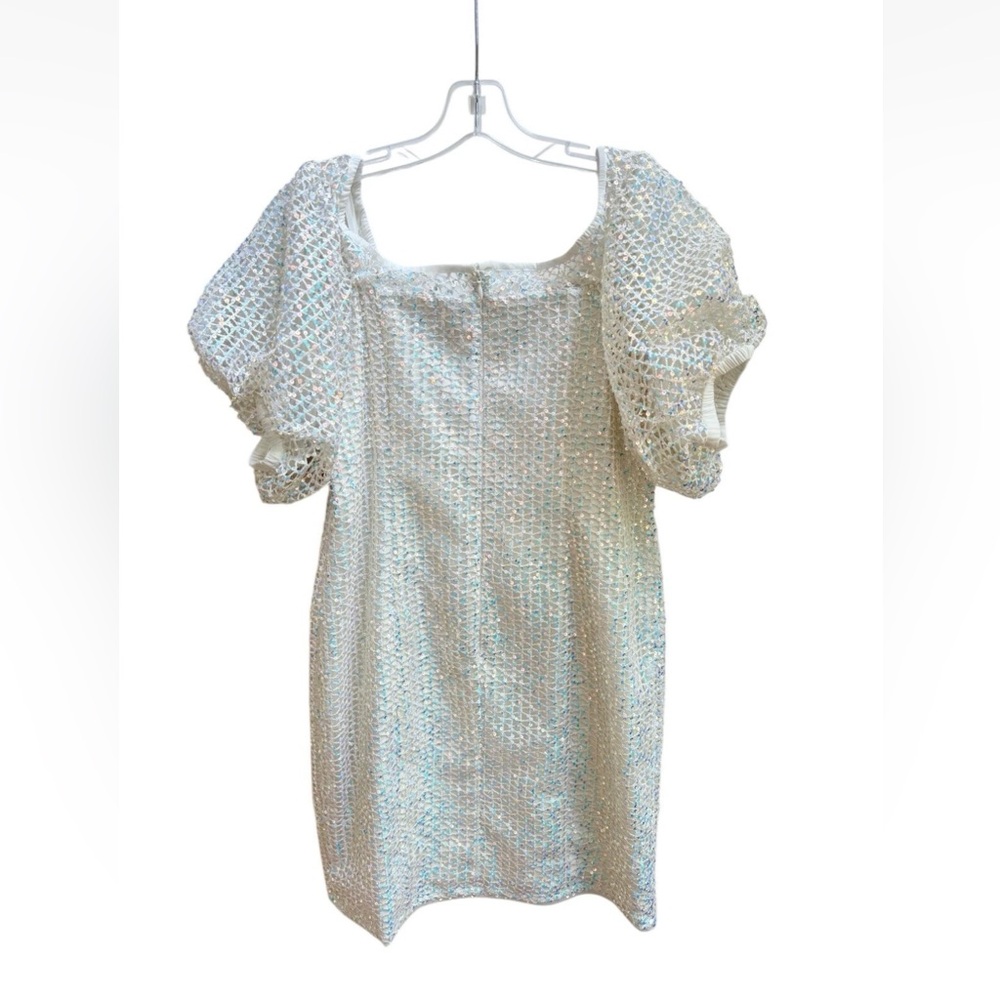 Aidan Mattox Sequin & Lace Off The Shoulder Ivory Dress Sz 10 - Picture 4 of 6